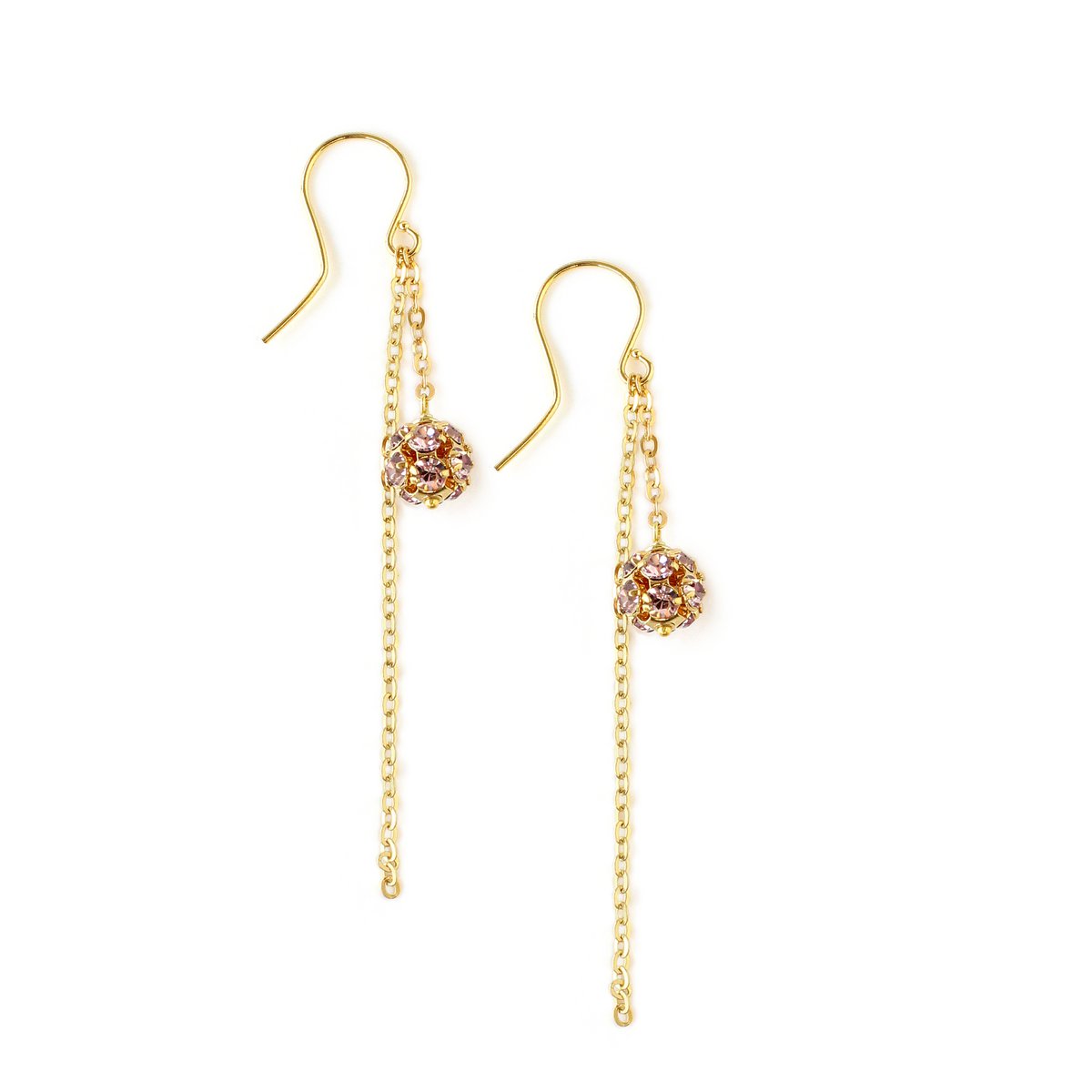 18K gold plated earrings with light amethyst crystal balls