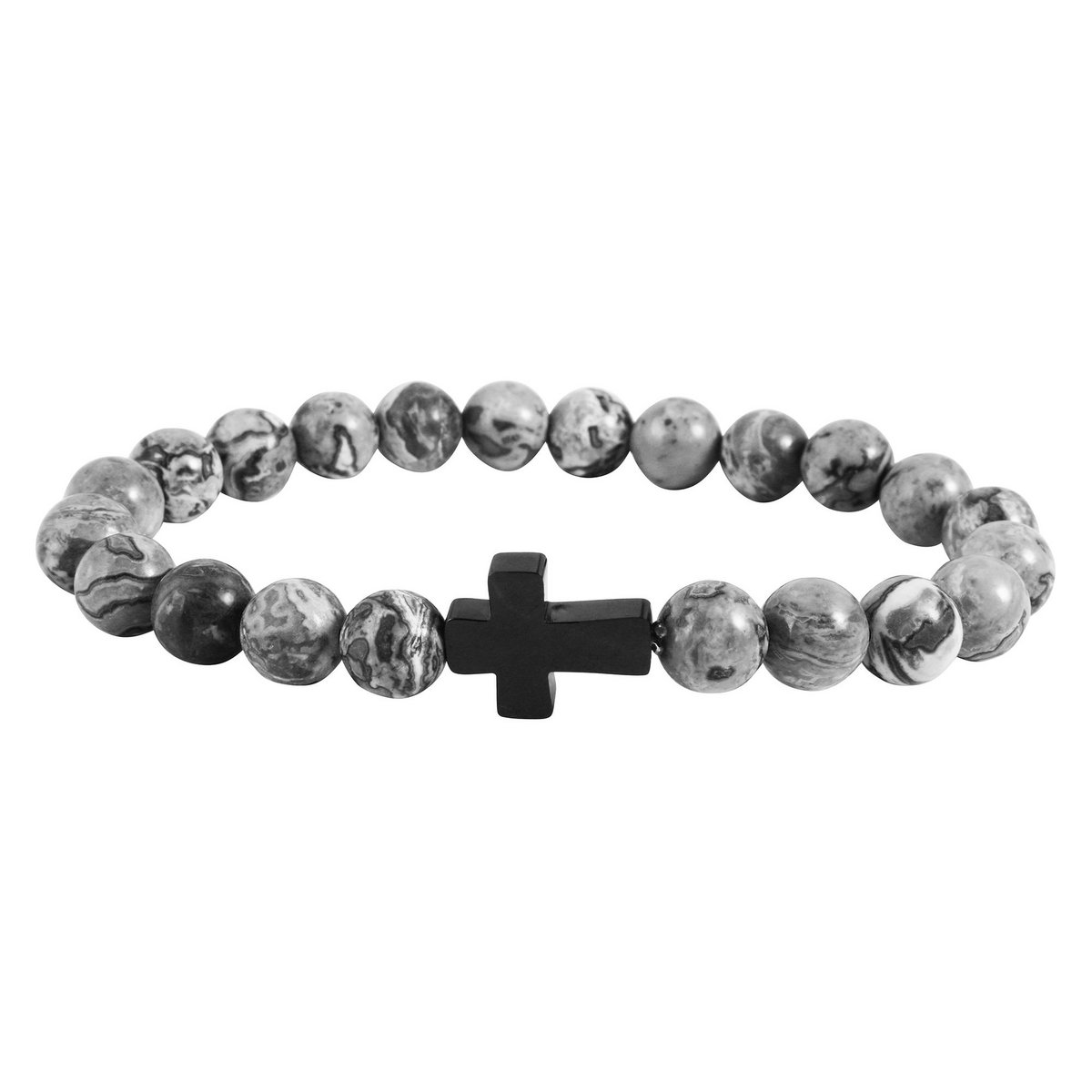 "Jamie" accent stainless steel ball bracelet, natural stone, gray, anthracite (agate)