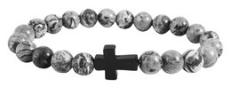 "Jamie" accent stainless steel ball bracelet, natural stone, gray, anthracite (agate)