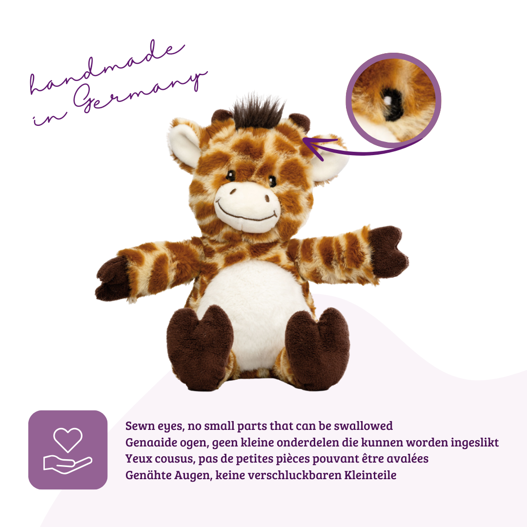 Warmtekussen, de natuurlijke warmwaterkruik als warme knuffel, grote giraffe met biologische gierstvulling en gezondheidskruiden