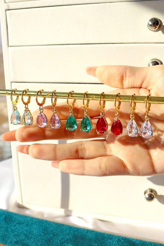 18K Rainbow Teardrop Hoops
