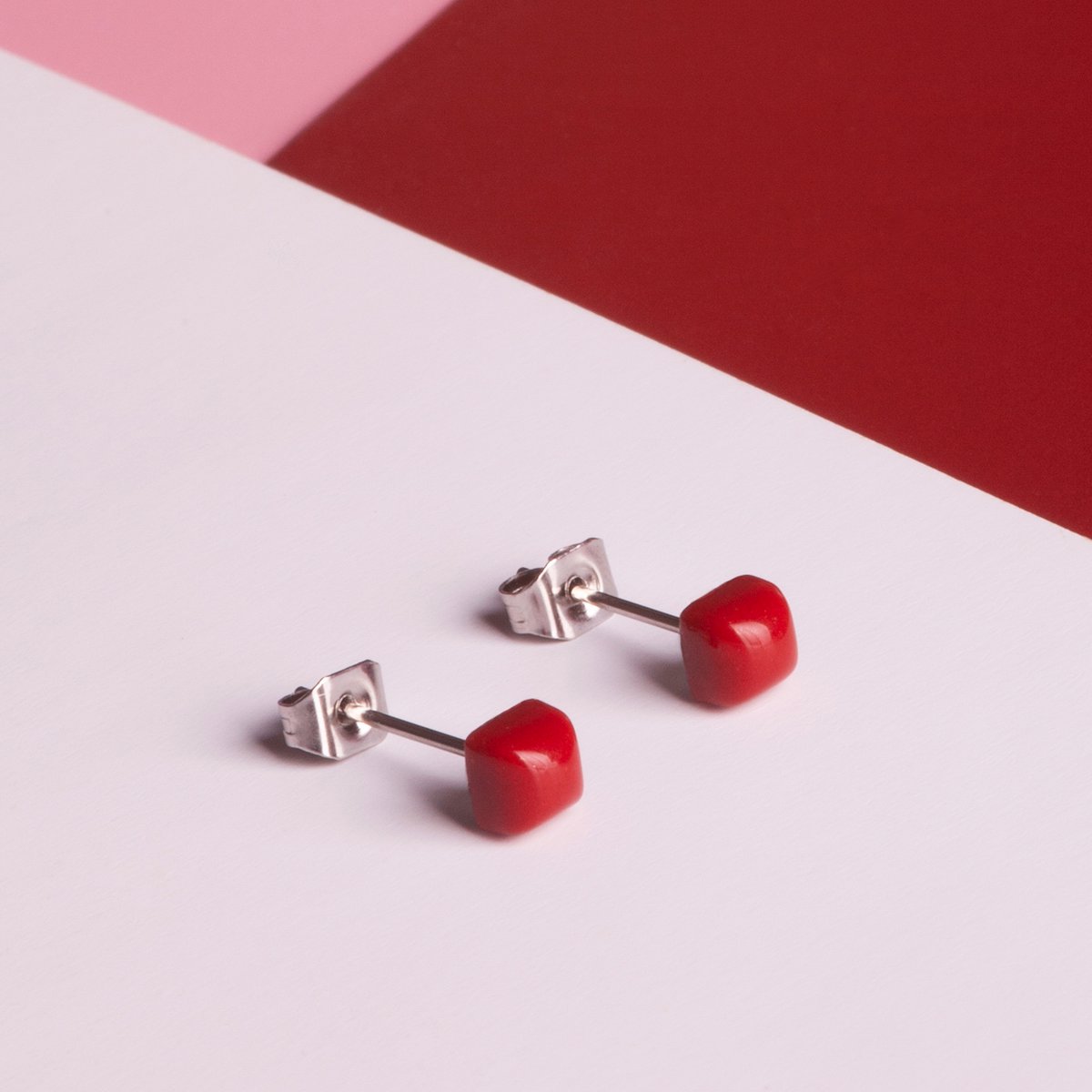 Set of 3 earrings with stone • Recycled glass & stainless steel • 20 colors