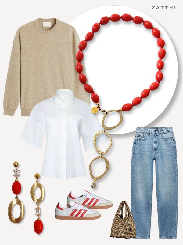 Lute statement necklace red