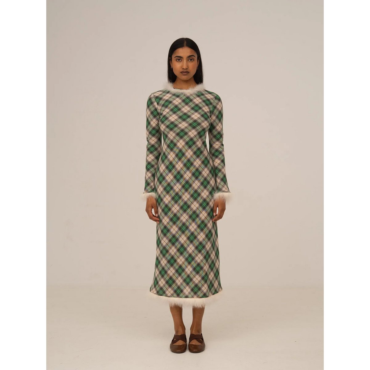 Clover Midi-Kleid mit grünem Karomuster