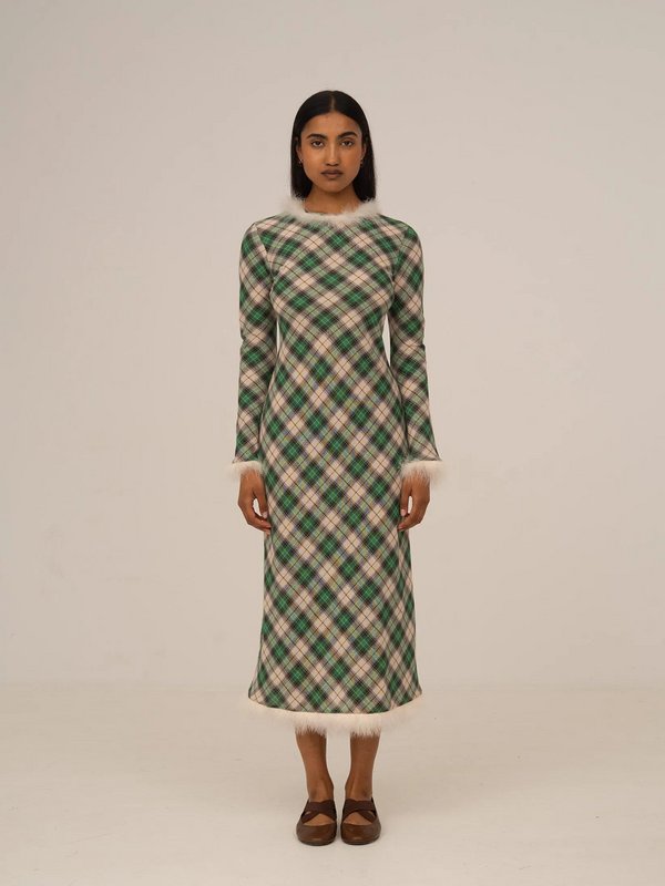 Clover Midi-Kleid mit grünem Karomuster