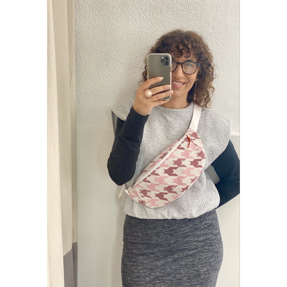 Sac Banane PIED DE COQ ROSE