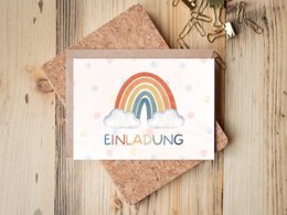 Biglietto d'invito arcobaleno per compleanno bambina o invito per battesimo, comunione, cresima o consacrazione giovanile da compilare nella busta