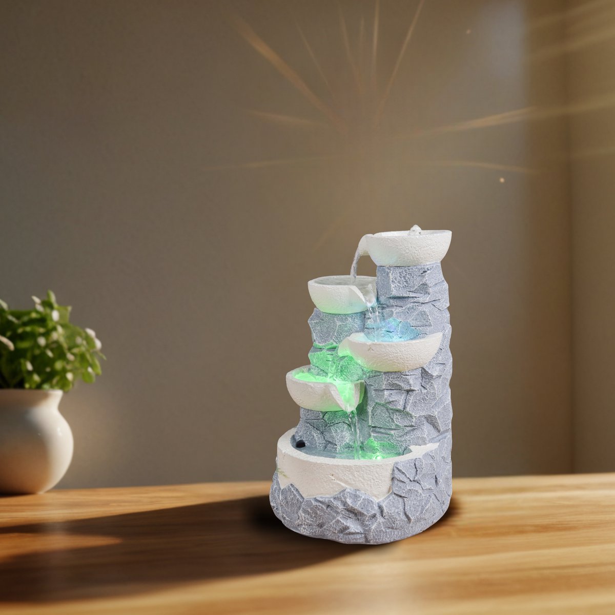 Indoor Fountain - Ganda - Natural Stone Effect Waterfall - Colorful Led Light - Zen Decoration and Gift Idea