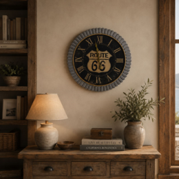 Route 66 zwart/goud metalen klok Ø 70 cm
