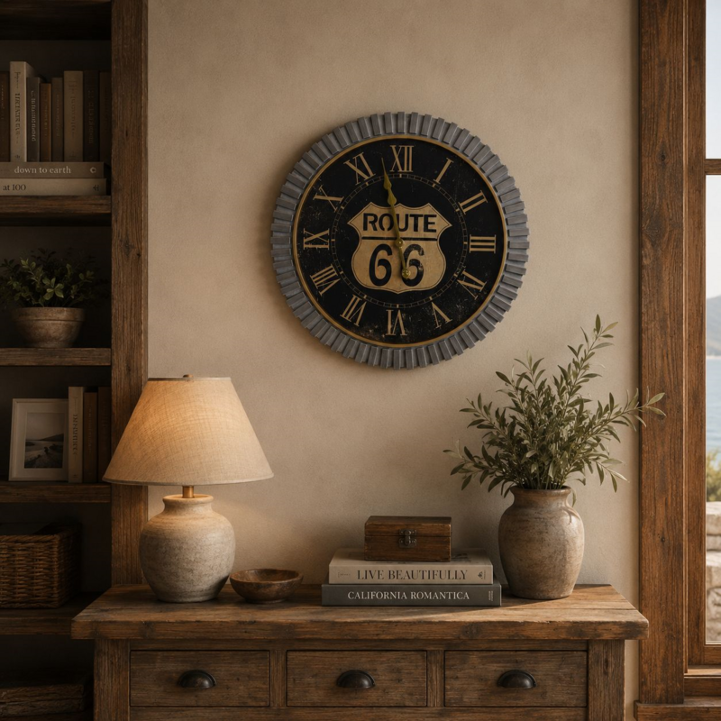 Route 66 zwart/goud metalen klok Ø 70 cm
