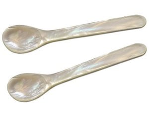 EDZARD set van 2 parelmoer lepels, kaviaar lepels, eier lepels, afgeronde hoeken, zee parelmoer, lengte 11 cm