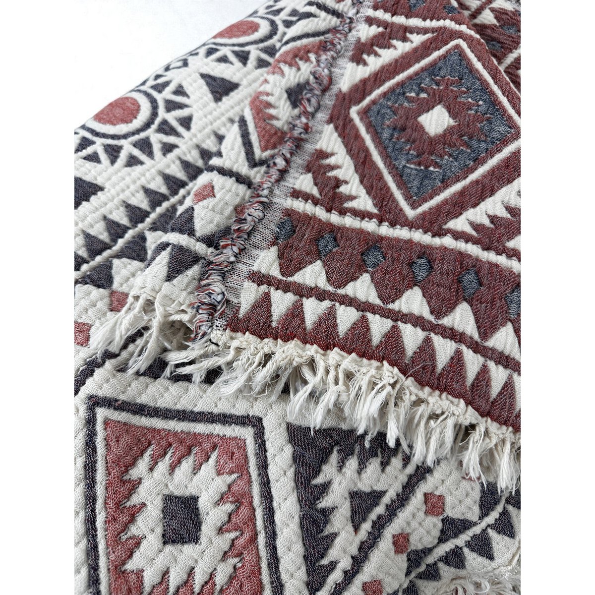 CALMA mousseline deken - rood-grijs-wit - 2,30 x 2,60 m