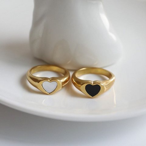 Perlmutt-Muschel & Onyx-Herz-Inlay-Ring
