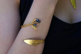 Gouden olijftak manchetarmband: verstelbare sterling zilveren armband