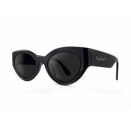 Black cat-eye sunglasses with chunky frames. Made of durable plastic material. Provides UV protection.