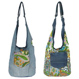 Sunsa bæredygtig denimtaske. Skuldertaske, der kan bæres på 2 sider. hobo taske Boho cross body taske