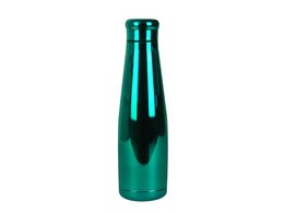 Tall, cylindrical thermos bottle in a vibrant green chrome finish. Ideal for keeping beverages hot or cold.
