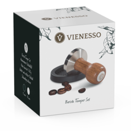 Tamper with elegant wooden handle - espresso stamp for the barista incl. Mat