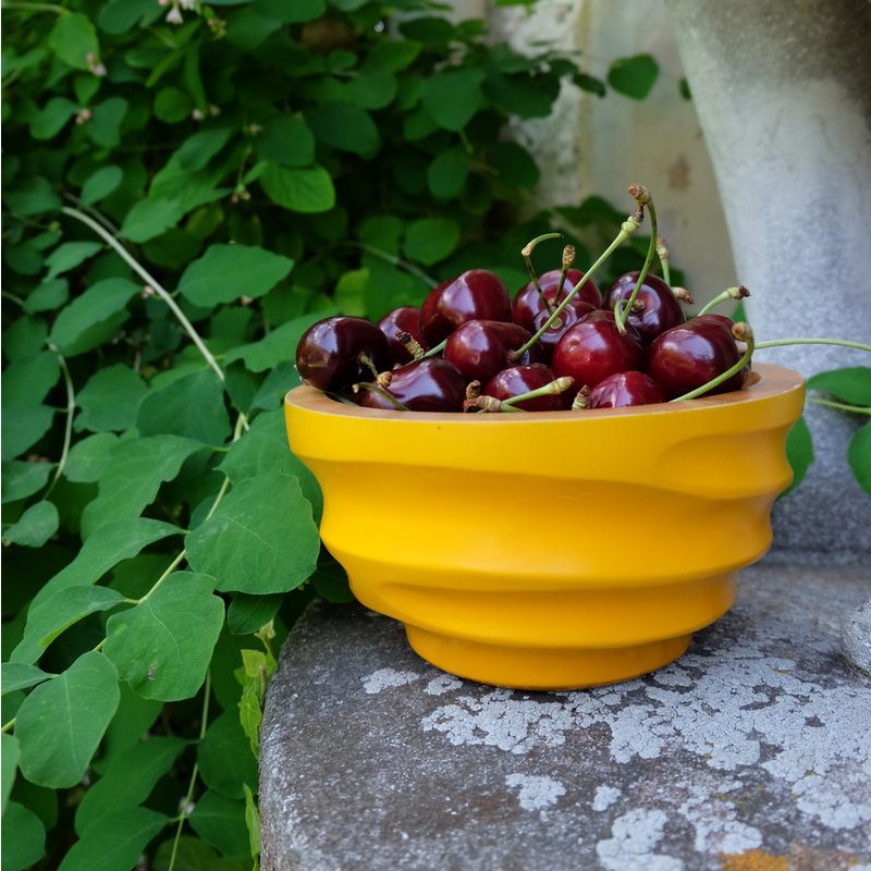Wooden bowl - fruit bowl - salad bowl - model Twist - yellow