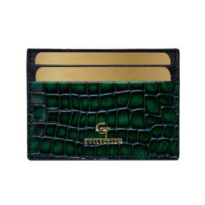 Men's Shiny Croc-Print Card Holder - Green Genuine Leather