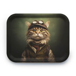  Decorative tray with a cat wearing goggles and a jacket. The tray has a dark, moody background that complements the cat's stylish appearance.