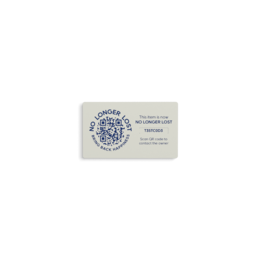 Rectangular small stickers in light grey, dark blue, dark grey, rust brown, off-white, and yellow colors. The stickers feature a circular logo design with text.