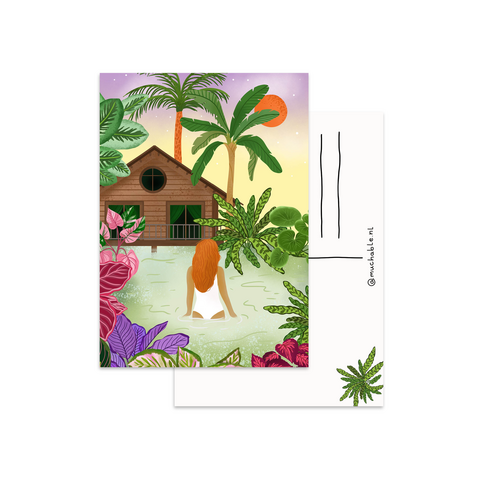 Postcard - illustration woman in jungle