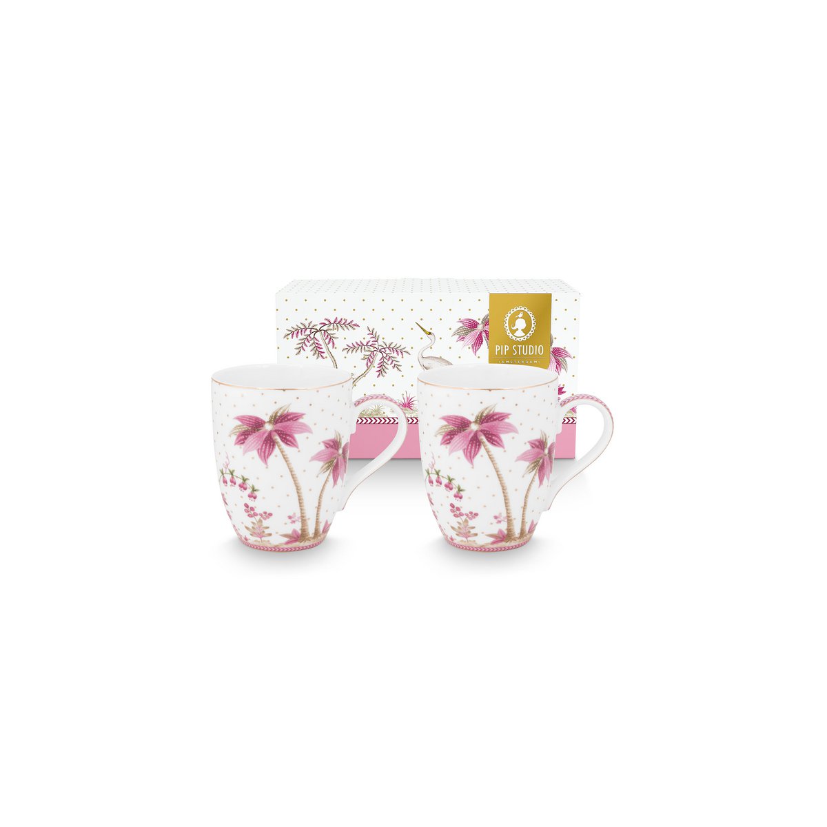 Set/2 Mugs Large Jolie Dots Gold Pink 350ml