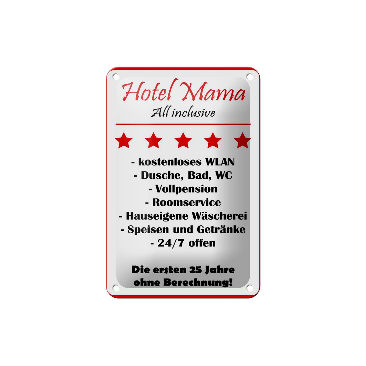 Tin sign saying 12x18cm Hotel Mama white-red decoration