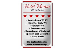 Tin sign saying 12x18cm Hotel Mama white-red decoration