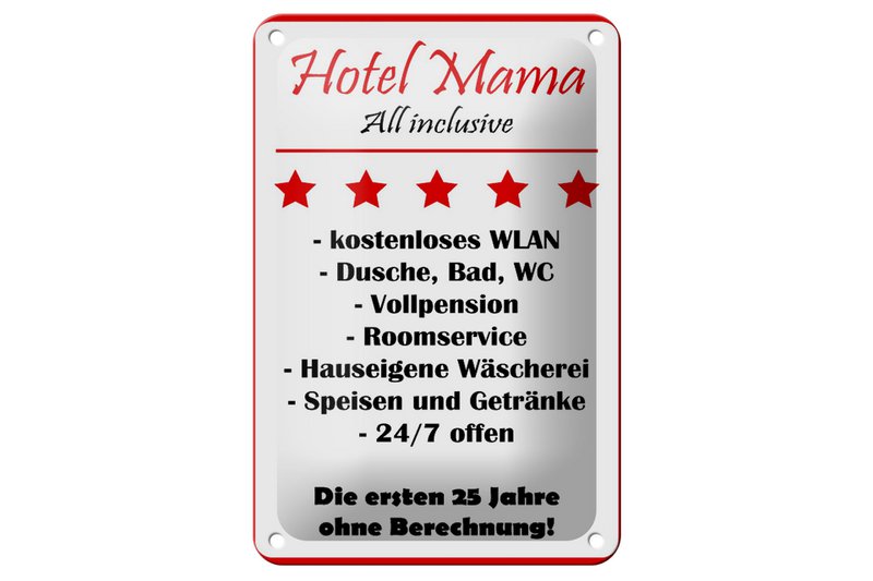 Tin sign saying 12x18cm Hotel Mama white-red decoration