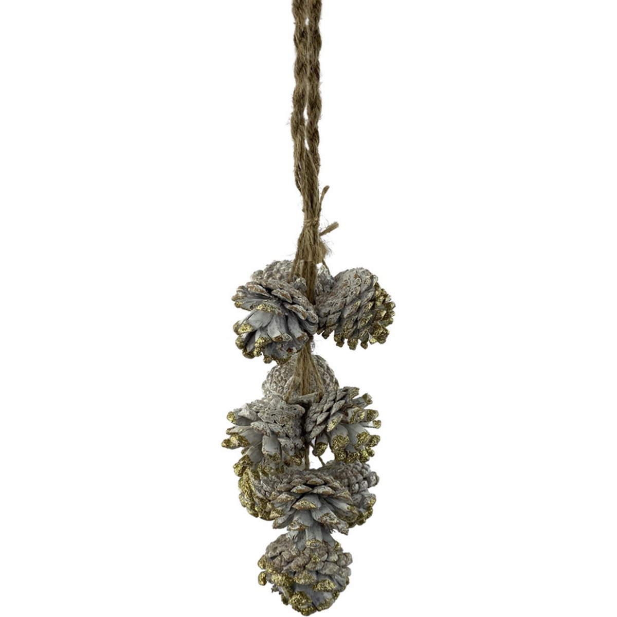 Colgante piña - Oro cepillo | 35cm | Decoración navideña natural | Decoración de piñas en cuerda de yute | Oro