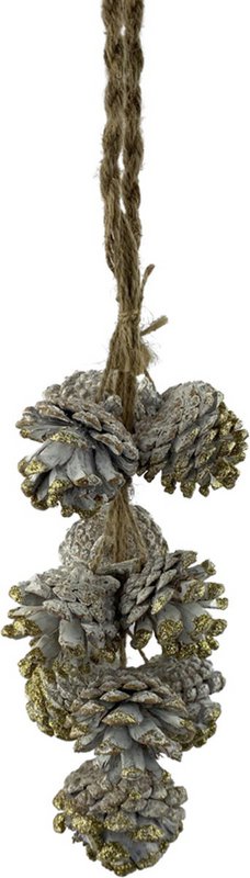 Tannenzapfen-Anhänger - Goldpinsel | 35cm | Natürliche Weihnachtsdekoration | Tannenzapfendekor auf Jutekordel | Gold