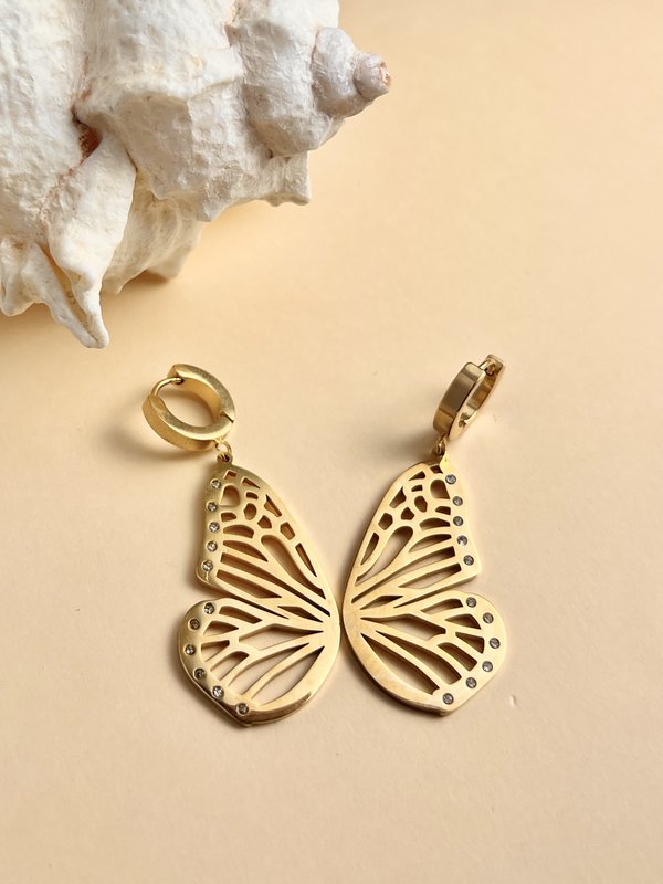 Handering earrings butterfly stainless golden stainless beened light