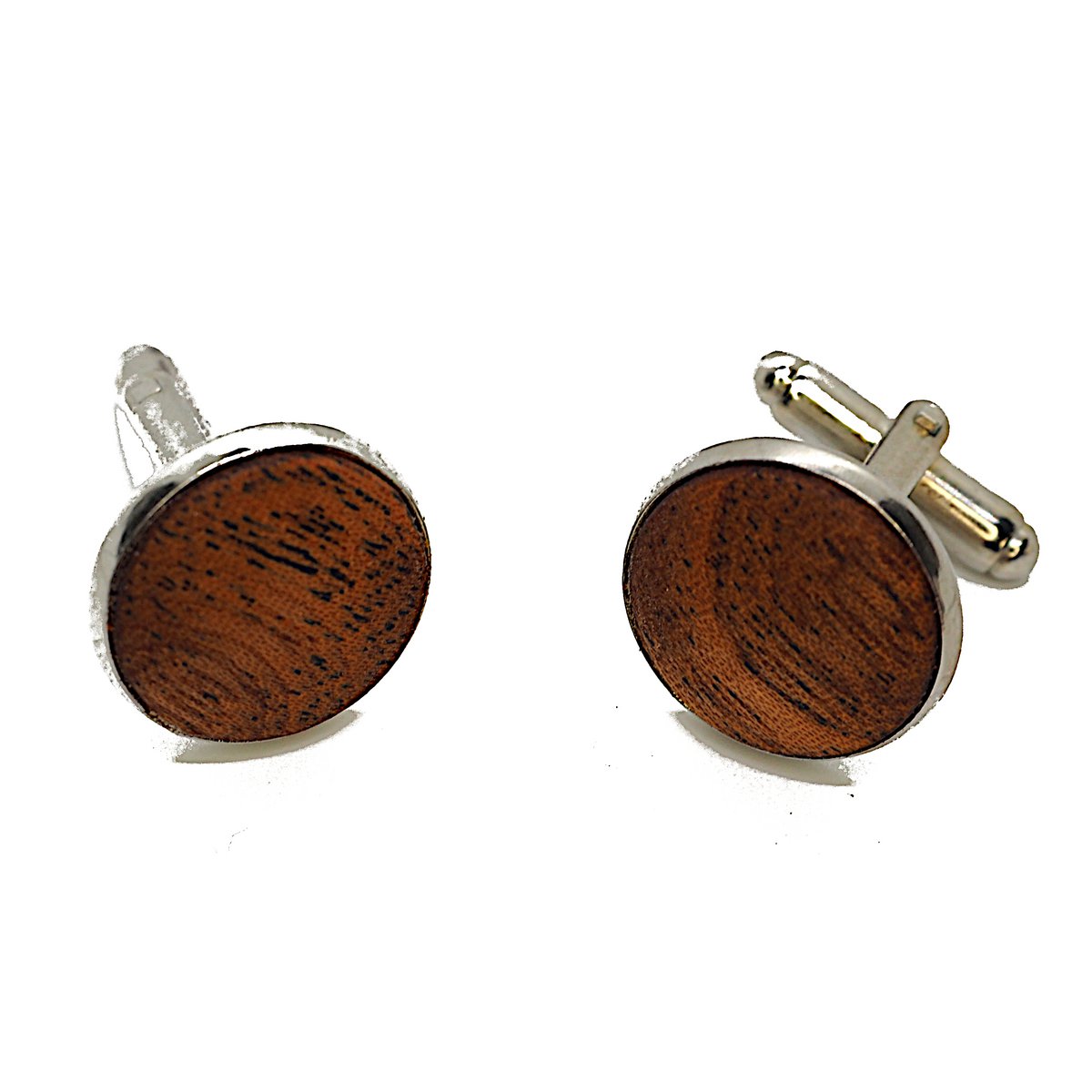 Boutons de manchette ronds élégants en bois d'acajou véritable, diamètre env. 18 mm, incrustation arrondie avec un beau grain