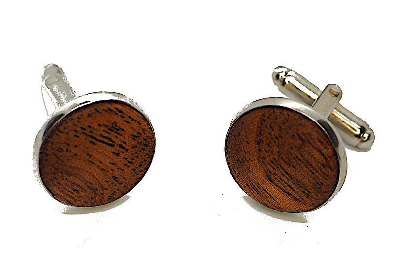 Boutons de manchette ronds élégants en bois d'acajou véritable, diamètre env. 18 mm, incrustation arrondie avec un beau grain