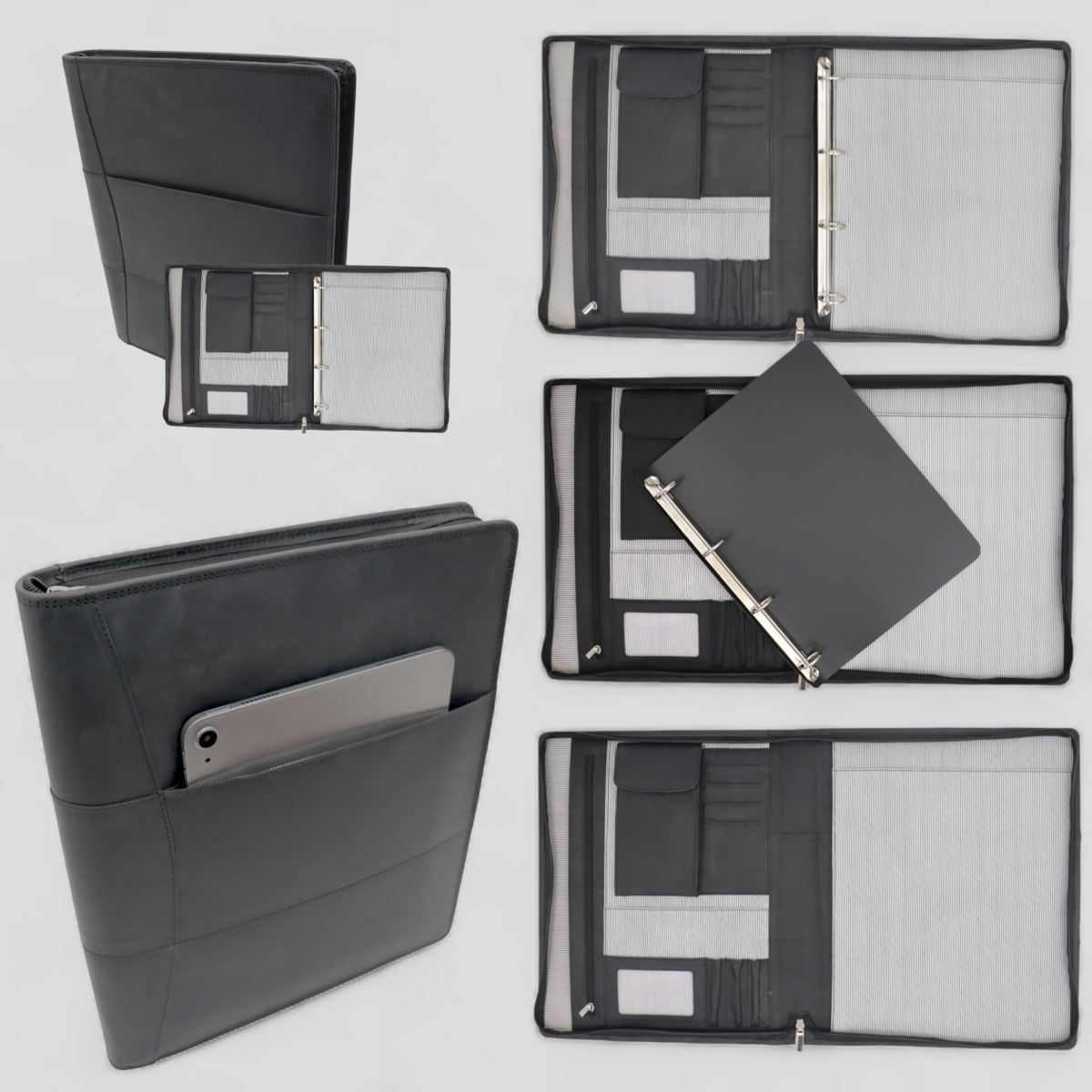 Leather Writing Case A4 - Conference Folder - Document Folder A4 - Tablet Sleeve & Laptop Sleeve - Removable Ring Binder