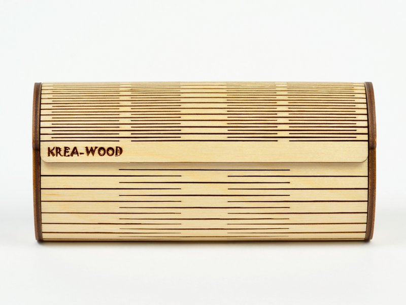 Krea-Wood handgemaakte brillenkoker van berkenhout met magneten. Natuurlijke kleur.