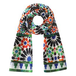 Green and Orange Silk Scarf Garnata