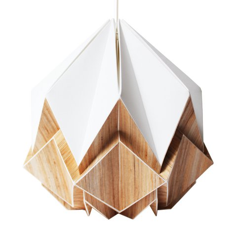 Origami Pendant in Ecowood and White Paper - size S