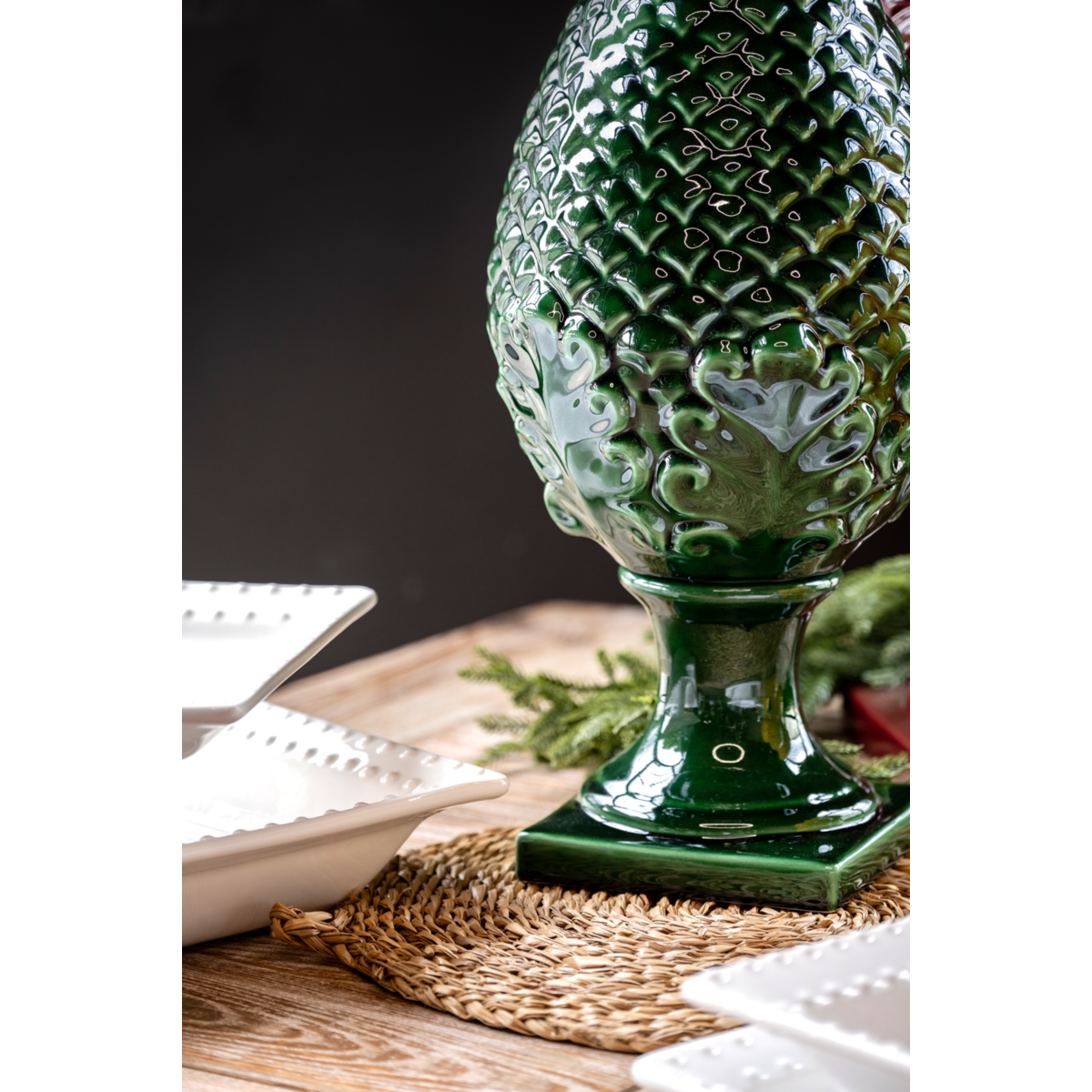 Grüner Tannenzapfen aus Keramik, hergestellt in Italien, H 50 x Ø 25 cm