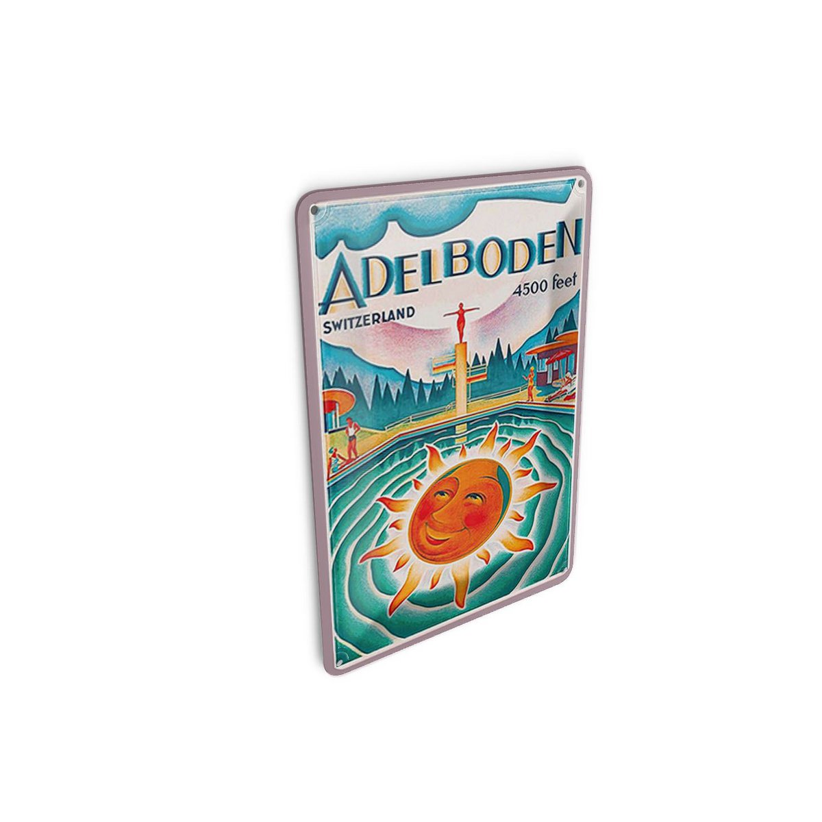 Cartolina in latta da viaggio 10x14 cm Svizzera Adelboden 4500 piedi Insegna decorativa