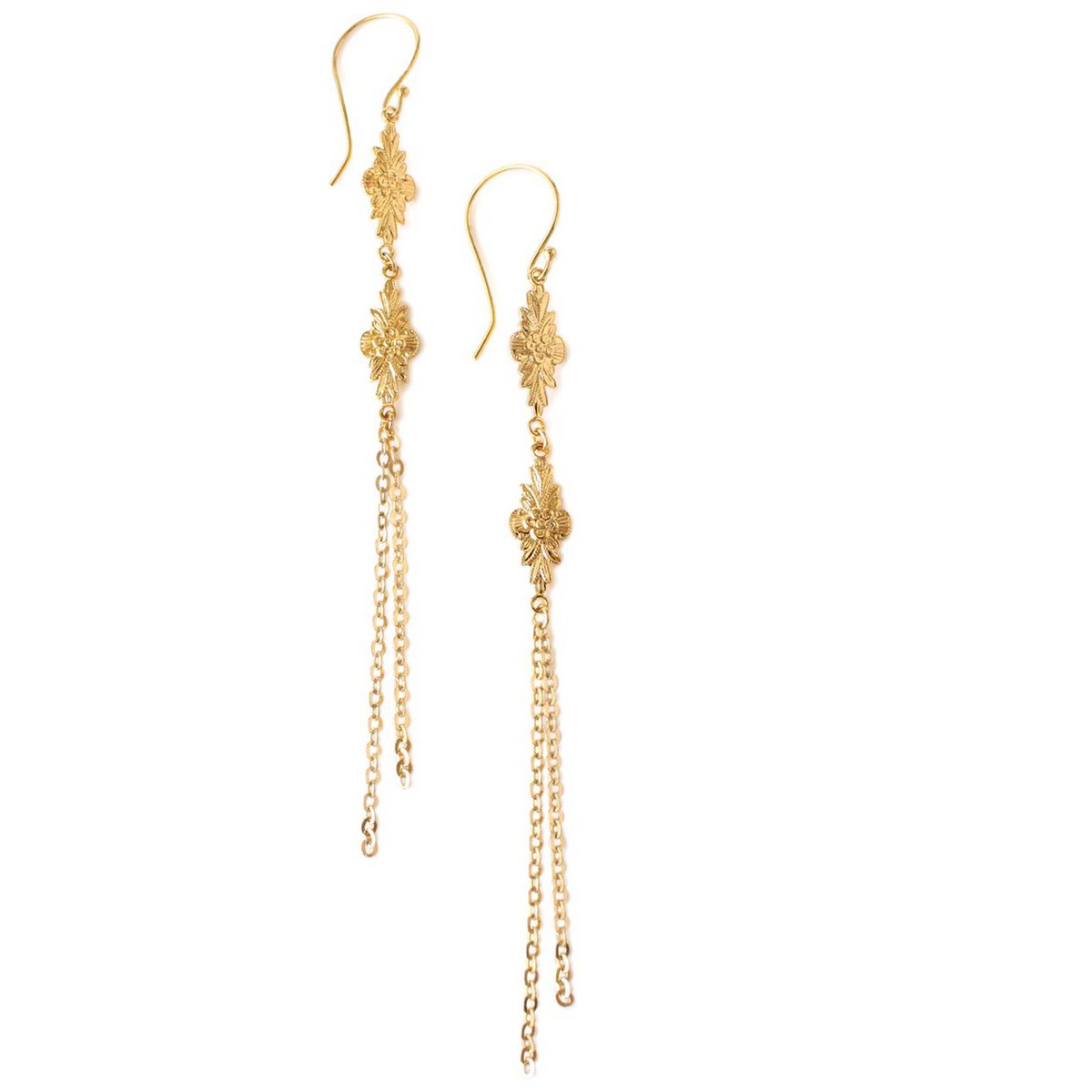 Long-length 18K gold plated double link earrings