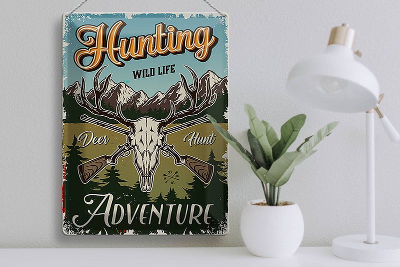 Tin sign hunting 30x40cm Hunting wild life adventure