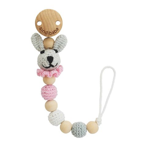 Gehäkelte Schnullerkette Hase BOBBY in Rosa