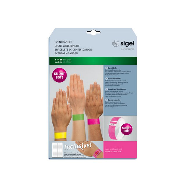 Fasce per eventi Sigel super soft 255x25mm rosa fluo 120pz. comprese le etichette