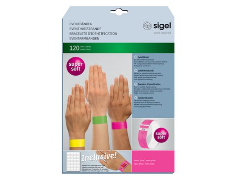 Evenementenbandjes Sigel super soft 255x25mm neon pink 120pcs. including labels
