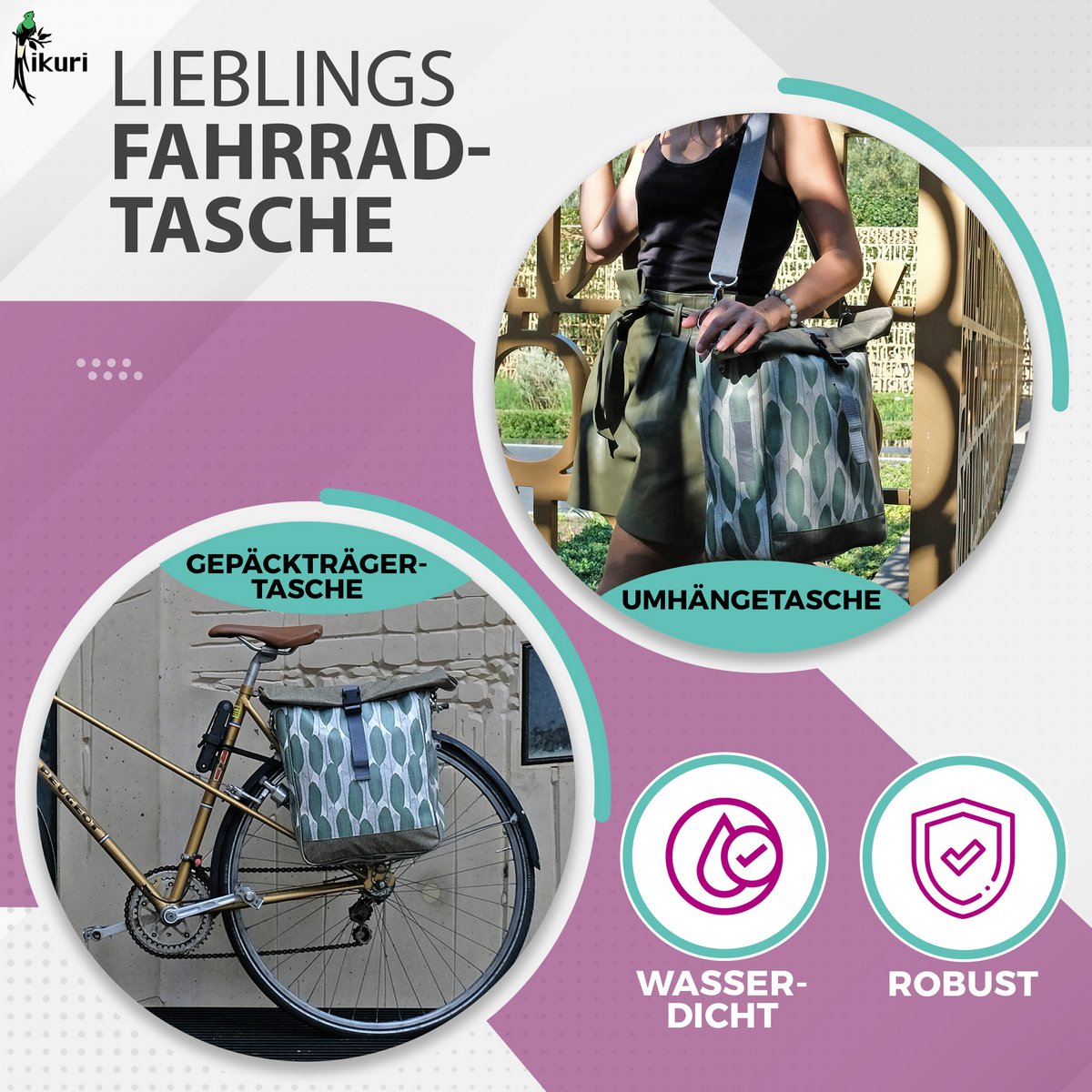 Fahrradtasche für Gepäckträger Satteltasche Packtasche, mit Tragegurt zum Umhängen, Wasserdicht - Banana Leafs