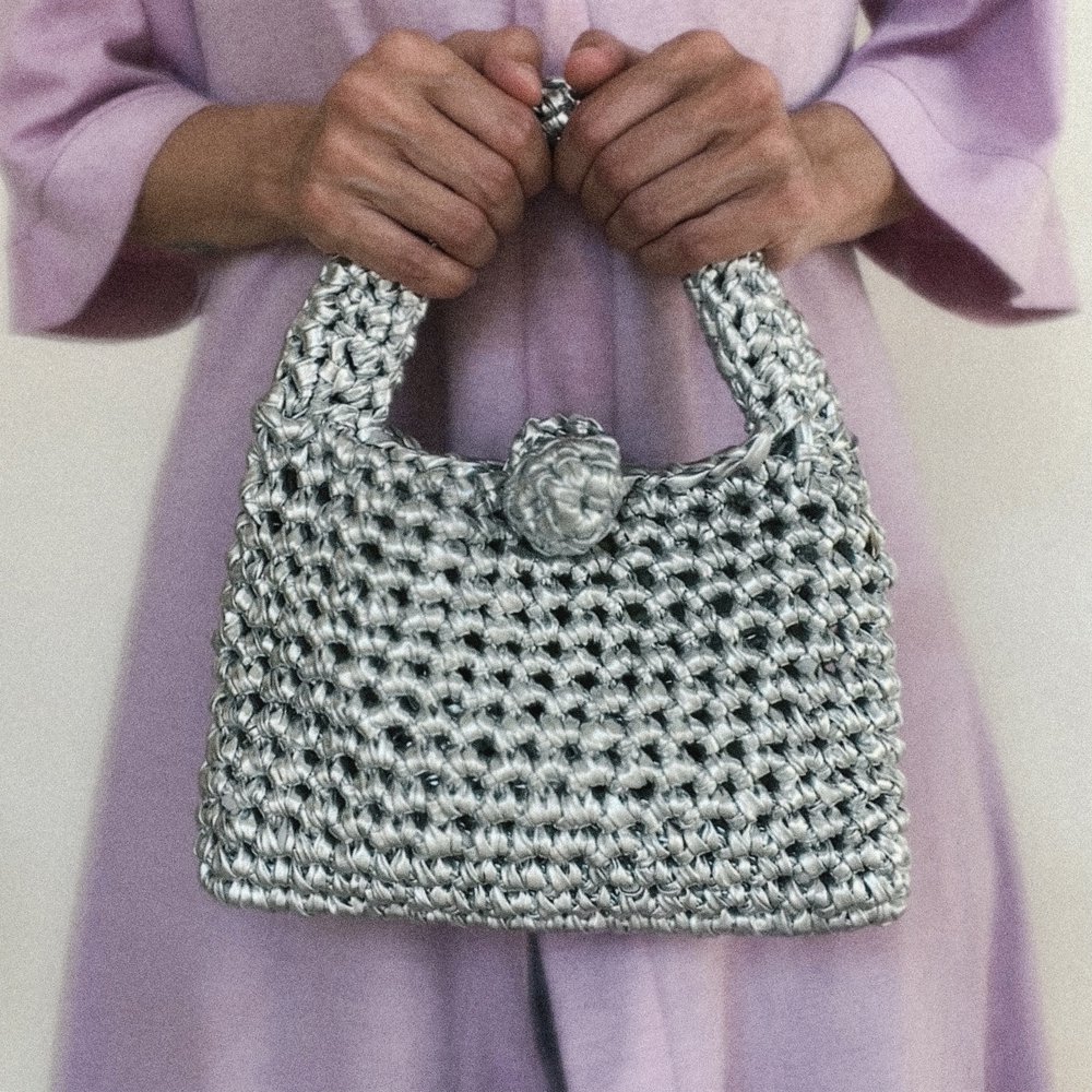 Sac à main au crochet « Kalliopi Metallics » avec bandoulière supplémentaire argent