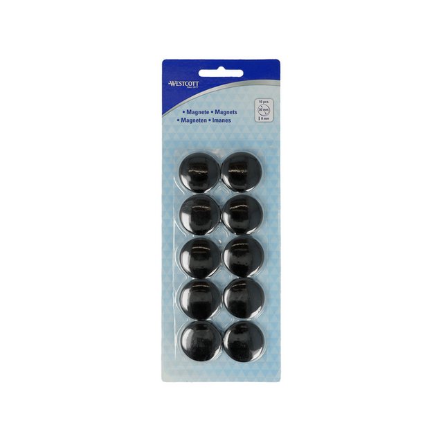 Imán Westcott negro pack de 10 uds. Ø 30mmx8mm, tapa de 900g: 6-8 hojas de papel de 80g